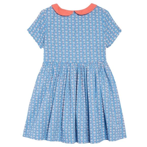 Mini Boden Blue Dress with Coral Collar - Picture 2 of 8